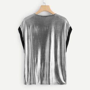 "Roll Cut" Shiny Silver Tee